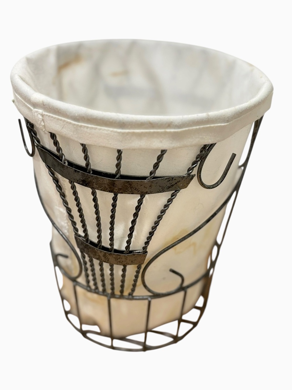 Decorative White Fabric Lined Metal Waste Basket